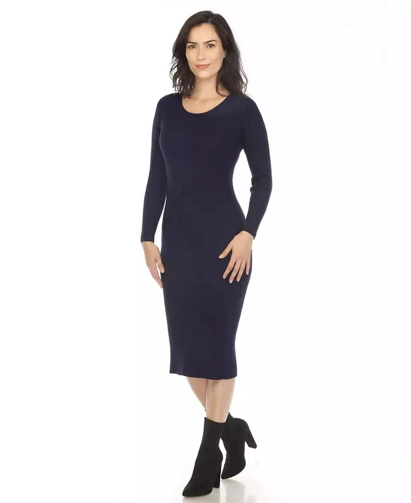 White Mark Women's Long Sleeve Rib Midi Sweater Dress 8