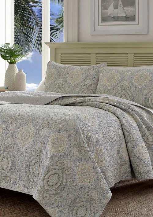 Tommy Bahama Bahama Turtle Cove 3 Piece Paisley Cotton Quilt Set 1