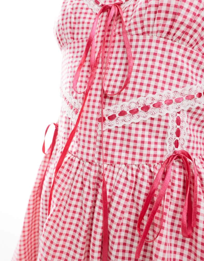 Miss Selfridge Miss Selfridge gingham corset dress in red 3