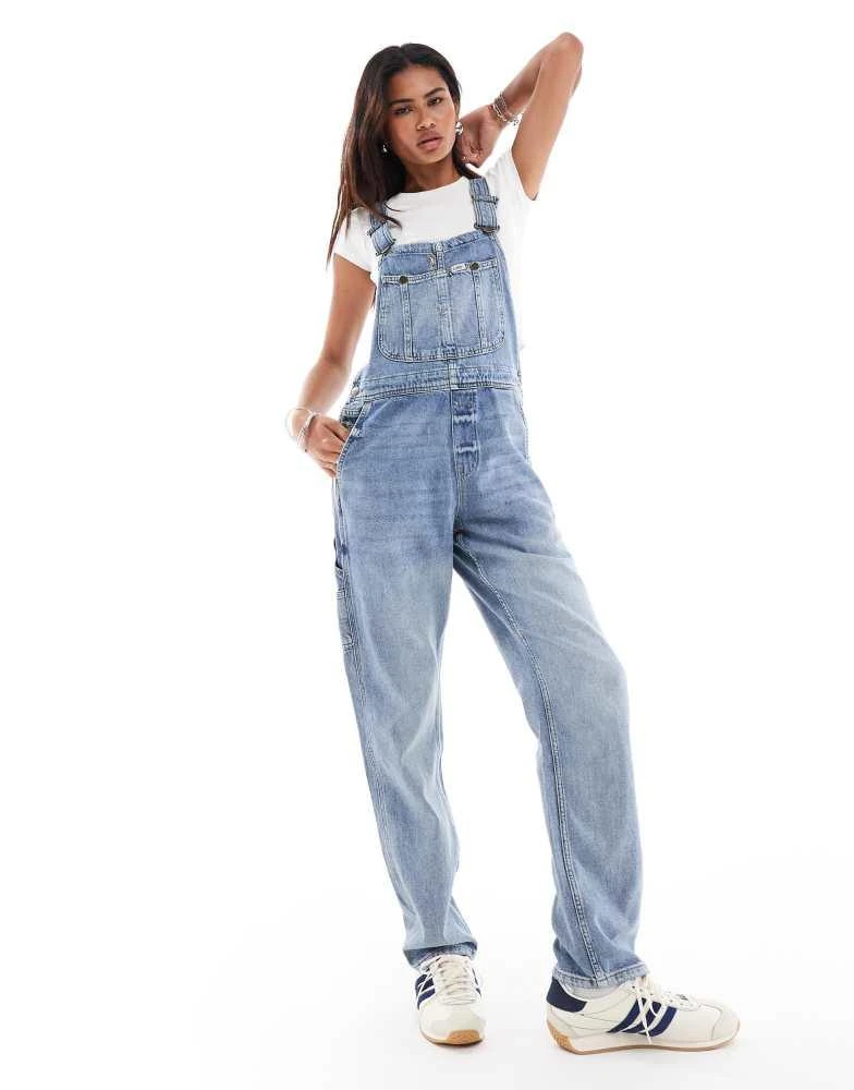 LEE Lee workwear straight fit denim dungarees in light wash blue 1