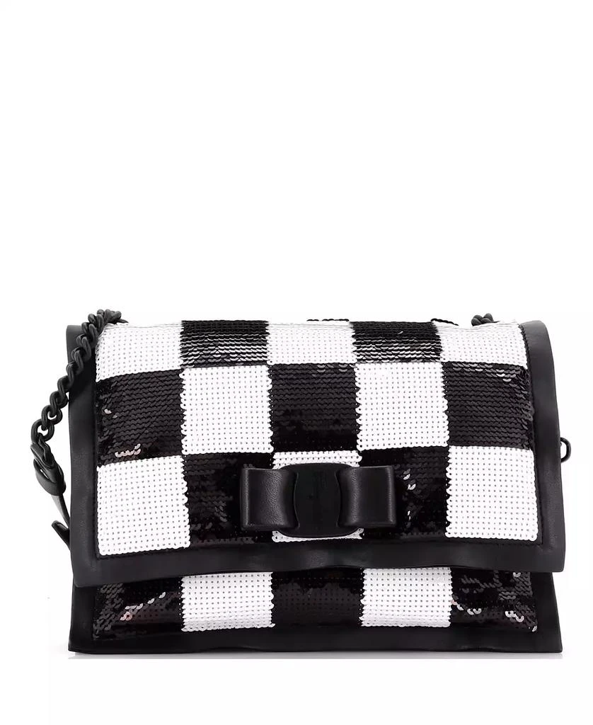 Pre-Owned Salvatore Ferragamo Small Viva Bow Flap Bag Sequin Embellished Leather 1