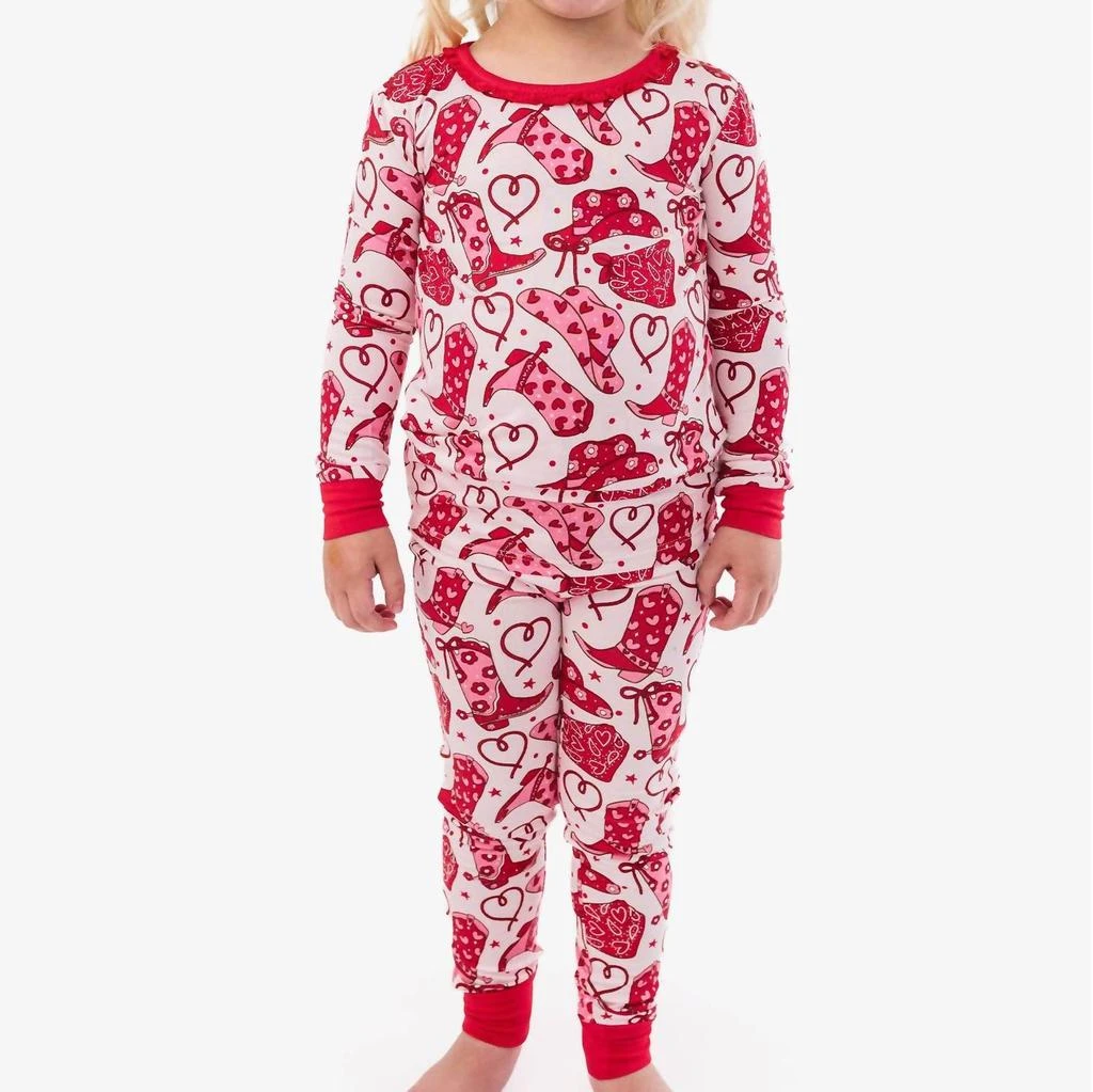 RuffleButts Rufflebutts - Girl's Softsnooze Ruffle Long Sleeve Pajama Set With Signature Rear Ruffles