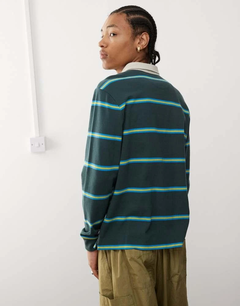 Vans Vans gatewood long sleeve striped rugby shirt in green 4