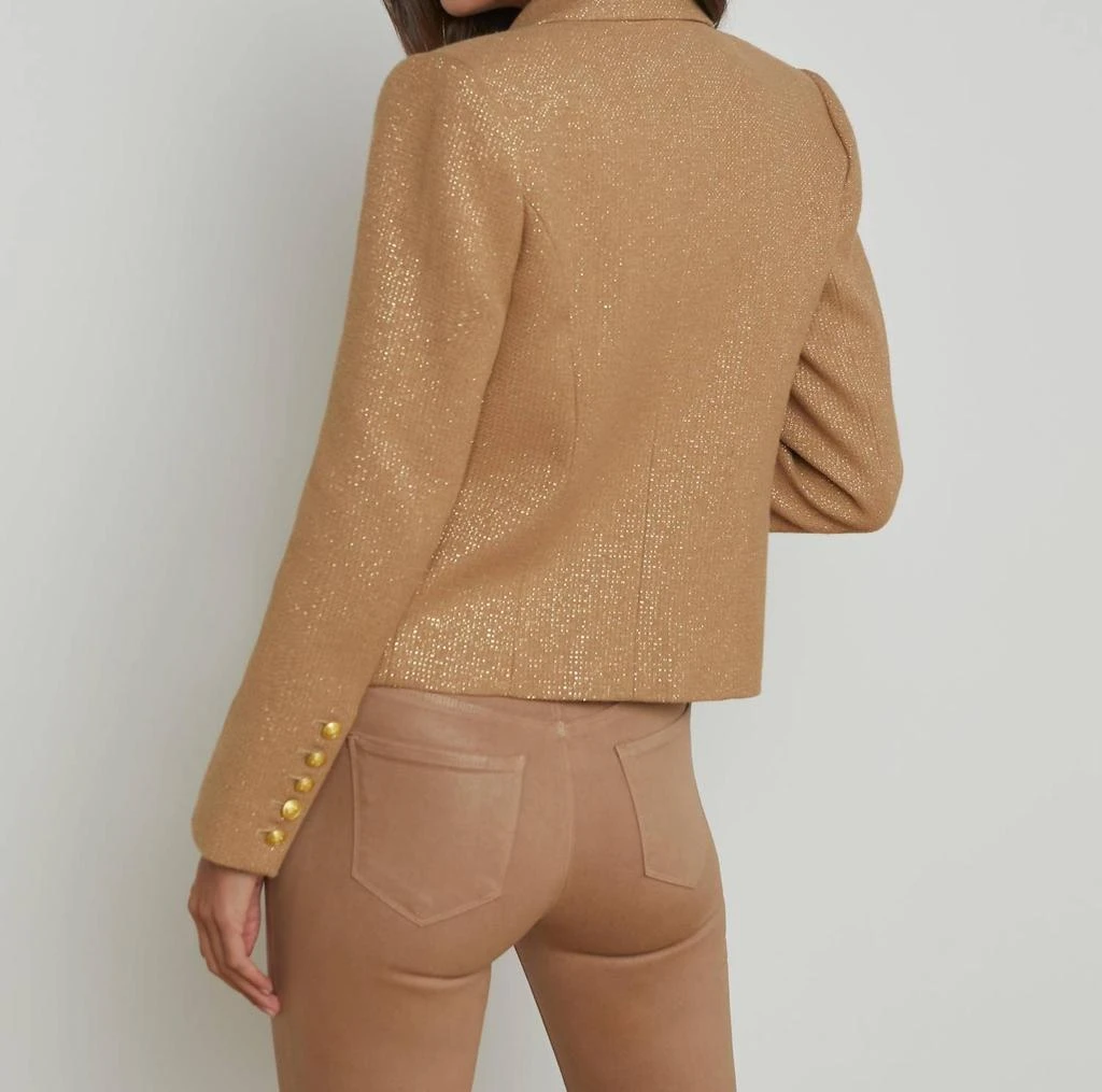L'Agence Brooke Double Breasted Crop Blazer In Latte/gold 4