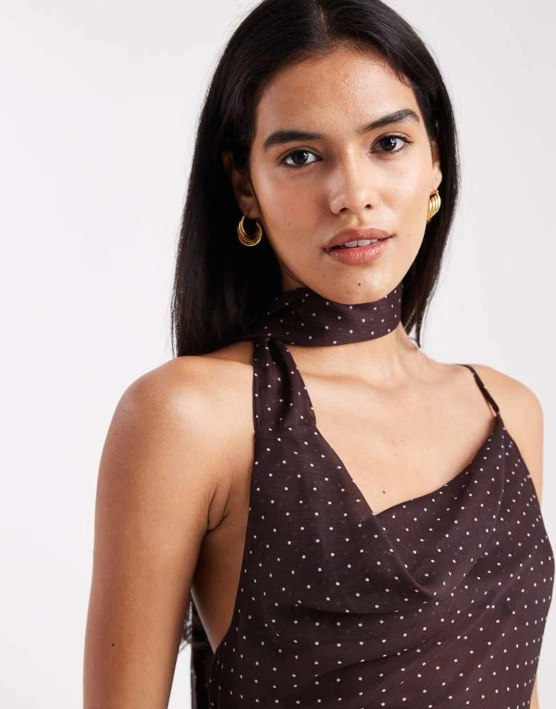 Miss Selfridge Miss Selfridge tie neck cowl party maxi dress in polka dot - MULTI 4