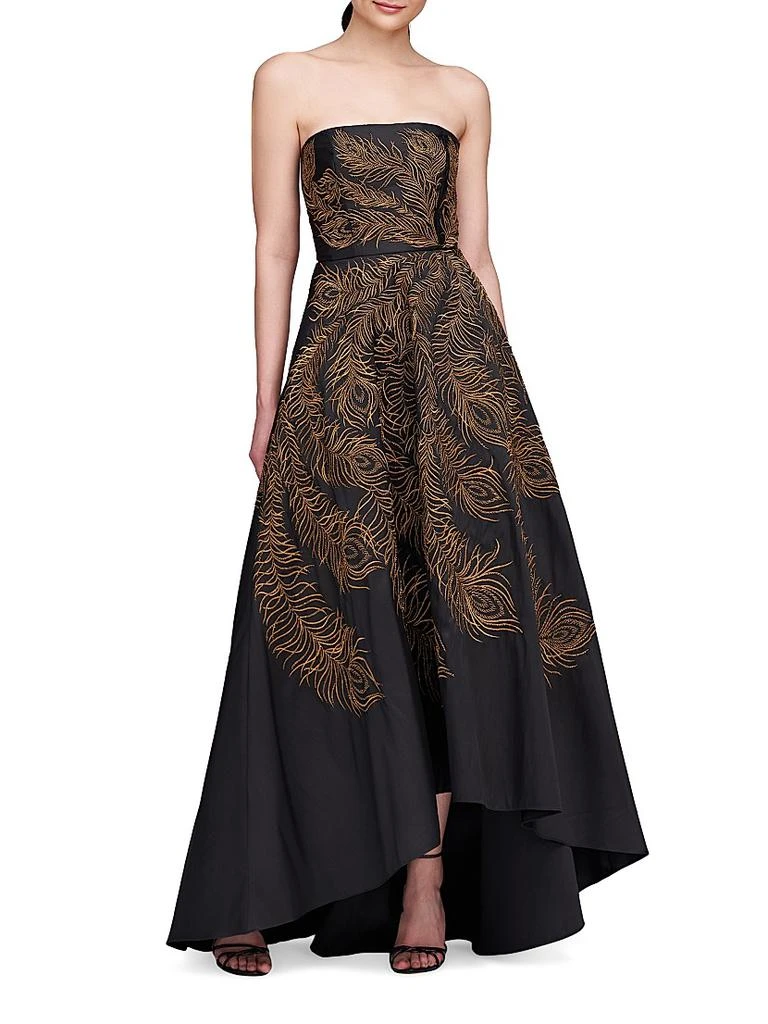 Theia Erica Feather-Embroidered Strapless Gown 2