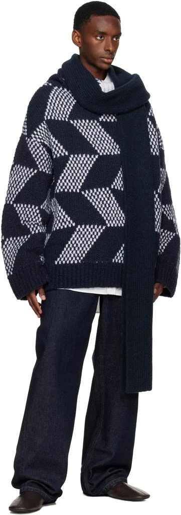 Dries Van Noten Navy 
White Oversized Graphic Turtleneck 4