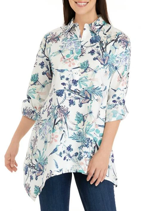 Cupio Womens Poplin Asymmetrical Button Down Tunic Top 1