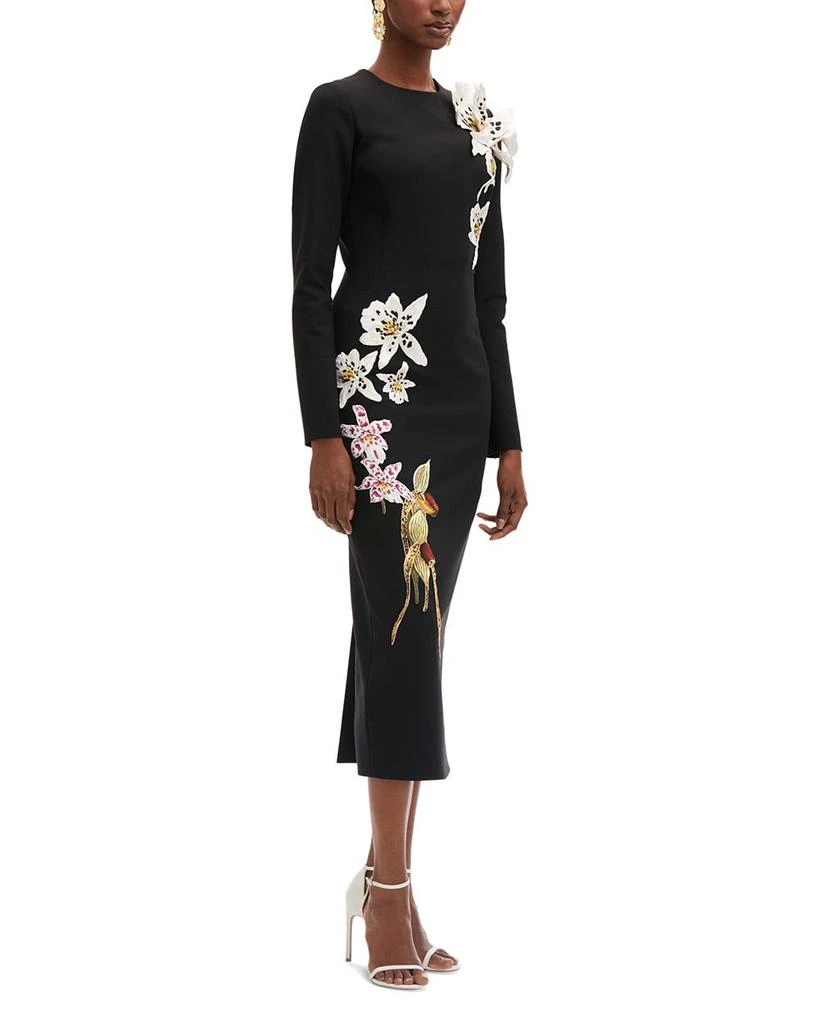 Oscar de la Renta Orchid Embroidered Long Sleeve Dress 4