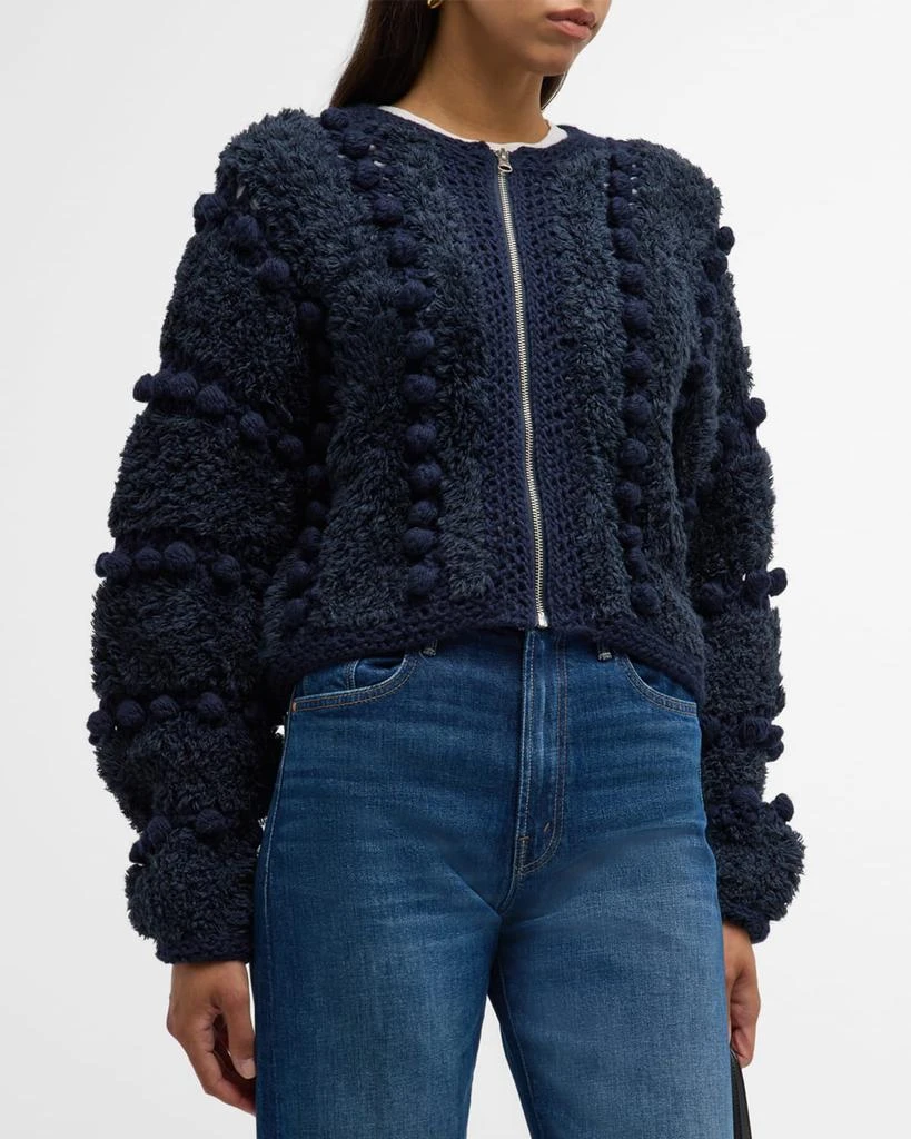 FRAME Zip-Front Pom Pom Cardigan 5