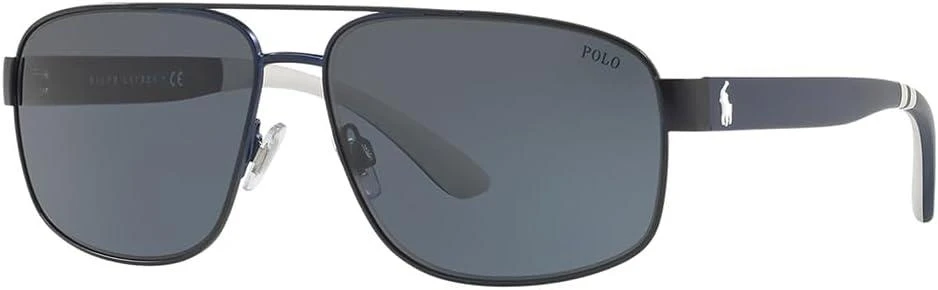 Ralph Lauren Polo Ralph Lauren Mens PH3112 Aviator Sunglasses, Matte Navy Blue/Grey, 62 mm