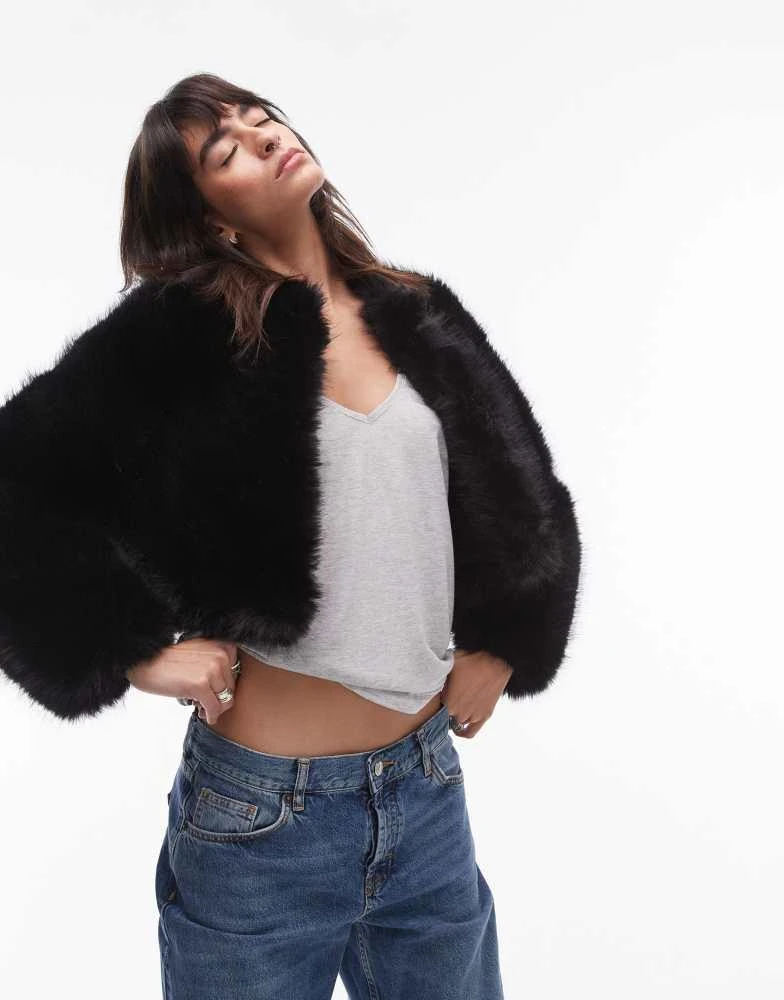 Mango Mango cropped faux fur jacket in black 1