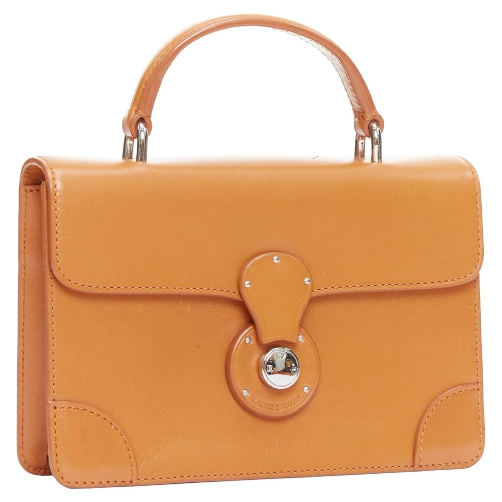 Ralph Lauren Ricky tan leather hardware top handle crossbody satchel bag 3