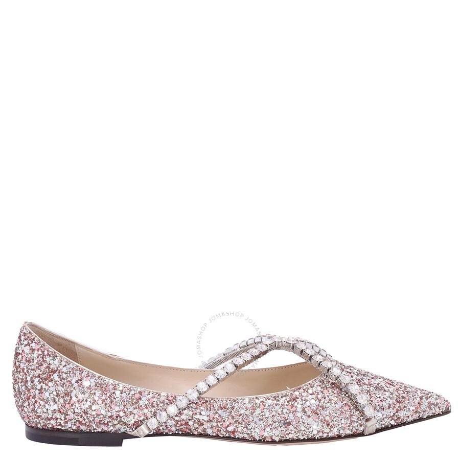 Jimmy Choo Rose Mix/Crystal Honey Glitter Genevi Flats