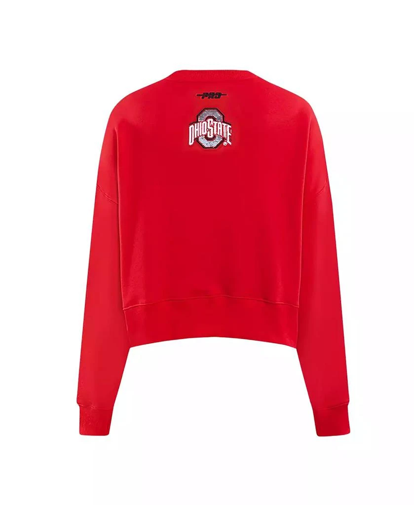 Pro Standard Women's Scarlet Ohio State Buckeyes Sequin Boxy Cropped Pullover Sweatshirt 4