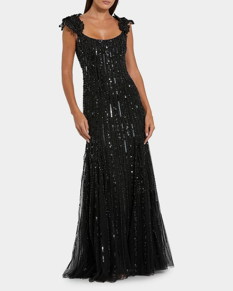 Mac Duggal Evening Beaded Floral Mesh Gown