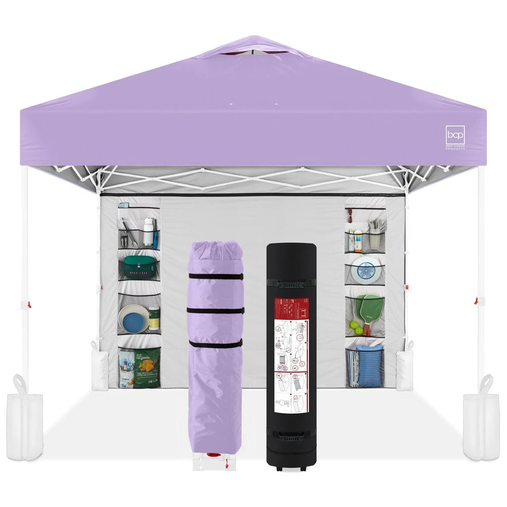 Best Choice Products 10x10ft Easy Setup Pop Up Canopy, Portable Tent w/ Side Wall, 1-Button Push, Case 1