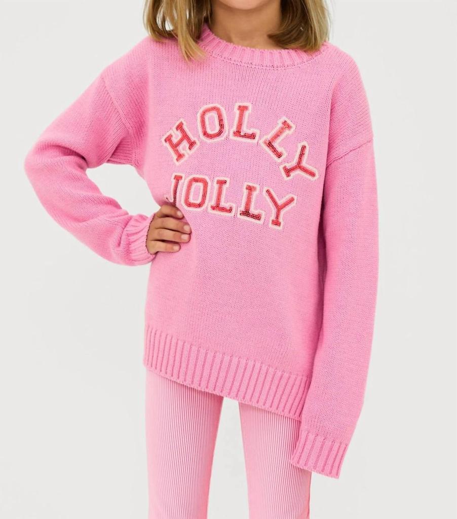 Beach Riot Girl's Callie Sweater Holly Jolly In Gumdrop Pink