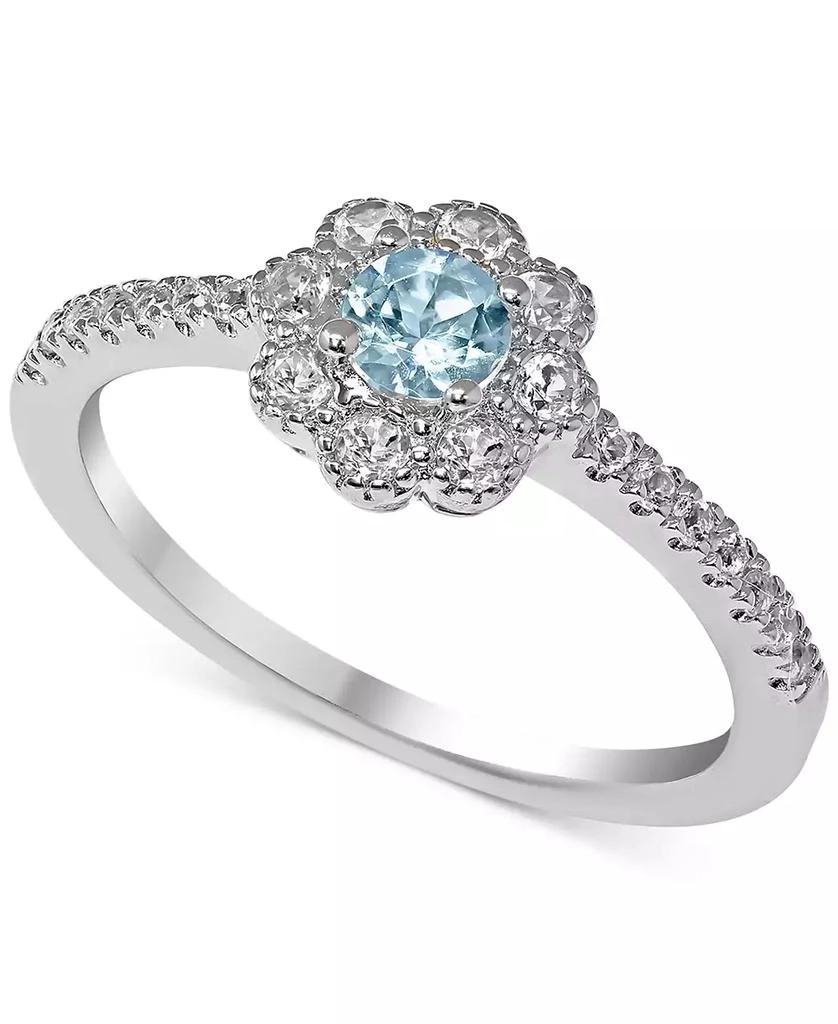 Macy's Aquamarine (1/5 ct. t.w.) & White Topaz (1/4 ct. t.w.) Flower Ring in Sterling Silver 1