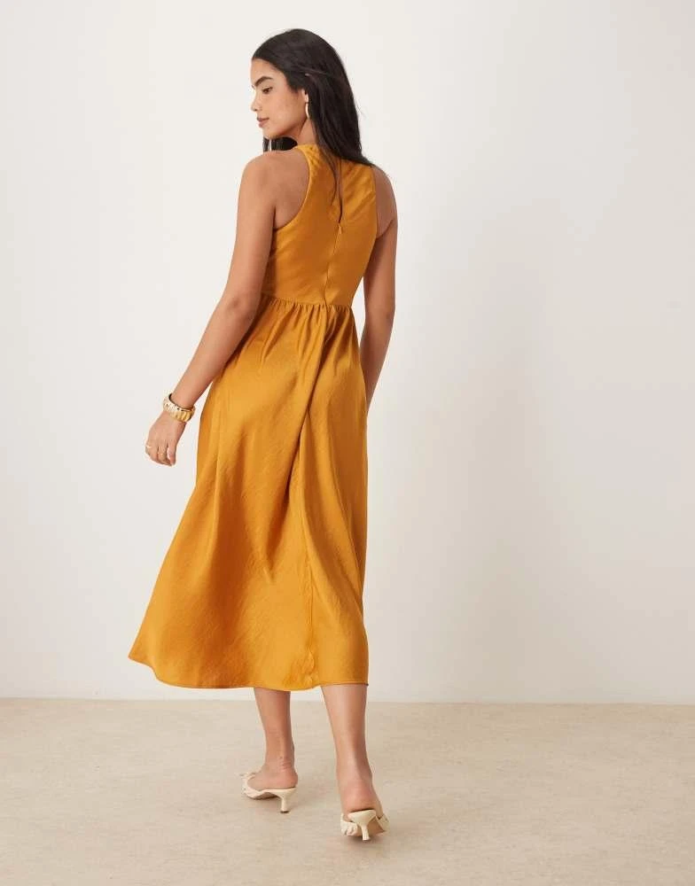 ASOS Design satin drop waist midi dress with full skirt in ocher-Purple