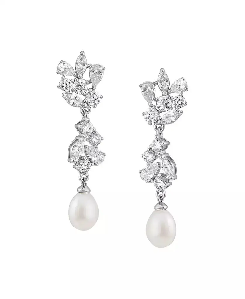 Arabella Cultured Freshwater Pearl (9 x 7mm) & White Cubic Zirconia (5-1/2 ct. t.w.) Drop Earrings in Sterling Silver