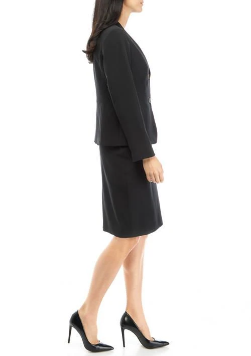 Le Suit Suit Womens Collarless Two Button Jacket And Slim Skirt Set 3