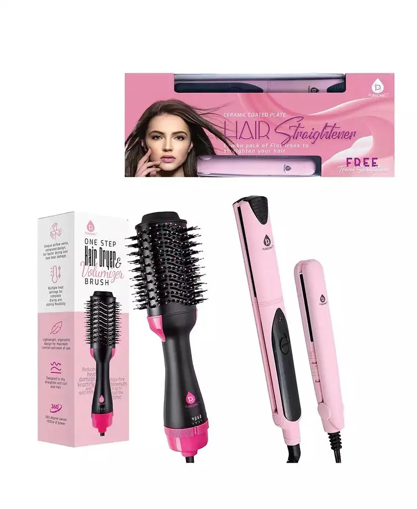PURSONIC Hair Styling Power Bundle: One Step Hair Dryer & Volumizer Brush, Professional Salon Quality Flat Iron Hair Straightener