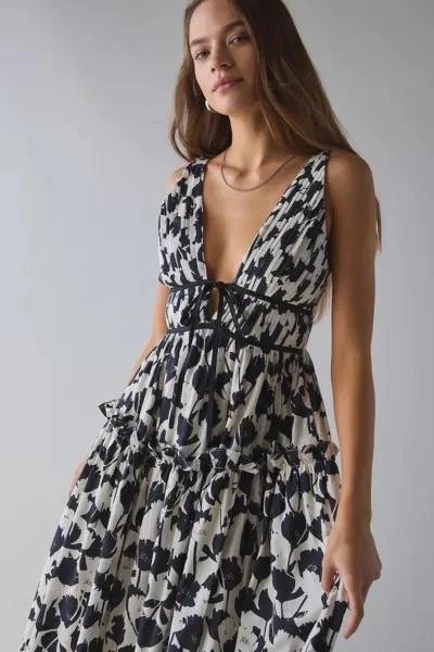 En Saison En Saison Laurel Plunge Tie-Front Tiered Midi Dress 1