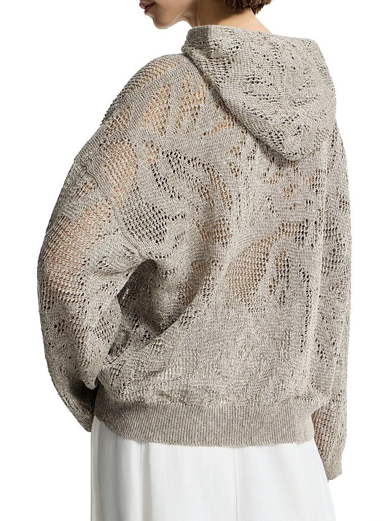 Brunello Cucinelli Dazzling Water Lillies Hooded Sweater in Linen and Cotton 3