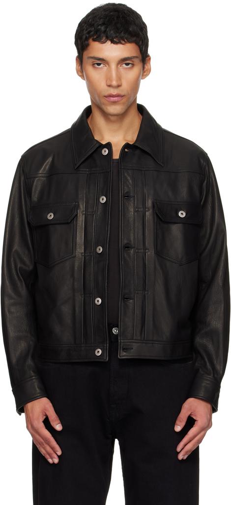 ジャケット・アウター COOR Goat Skin Pocket Trucker Jacket Shop Black Goat Skin Pocket Trucker Leather Jacket on Sale at