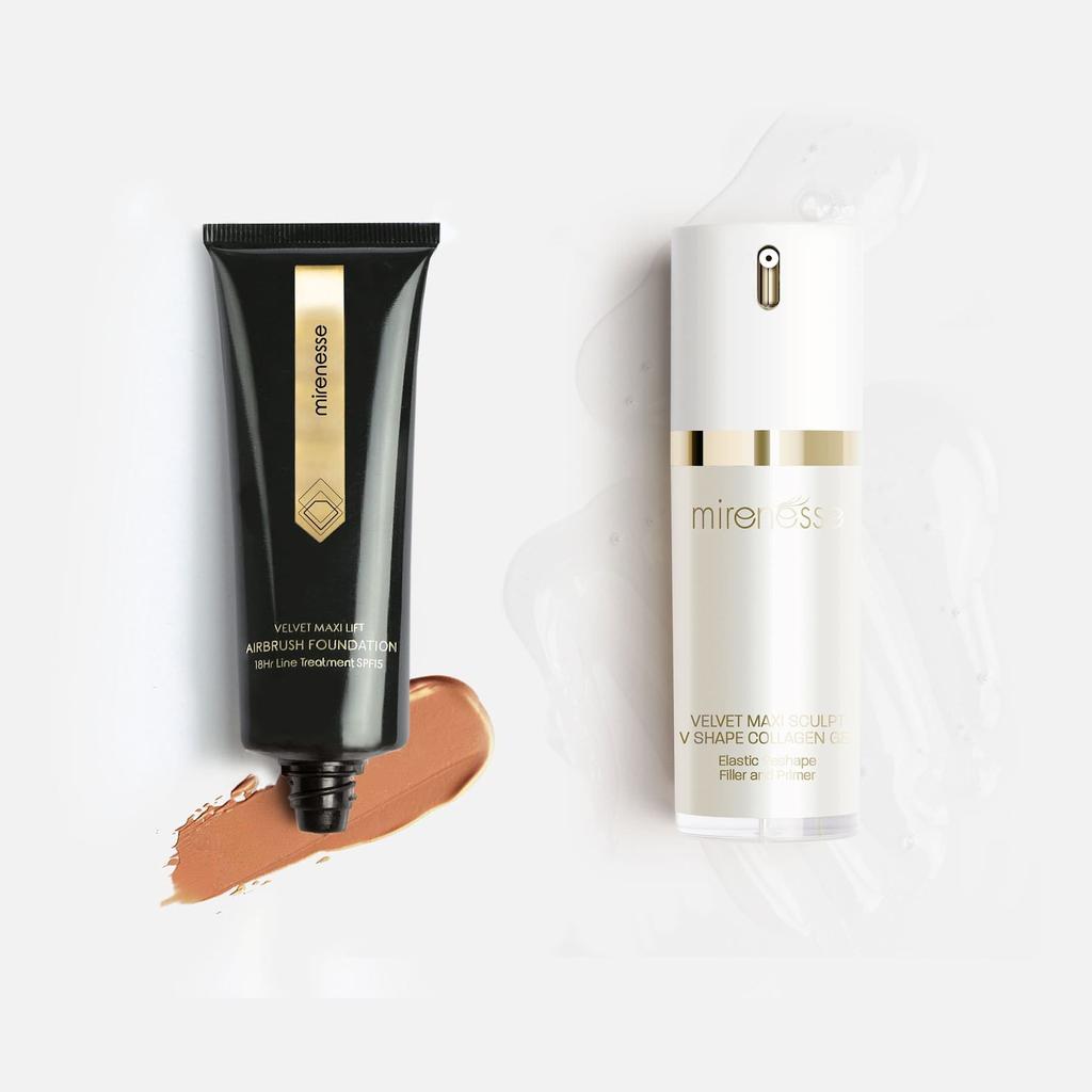 Mirenesse Best Selling Velvet Maxi Lift Airbrush Foundation + Maxisculpt Collagen Primer  Filler