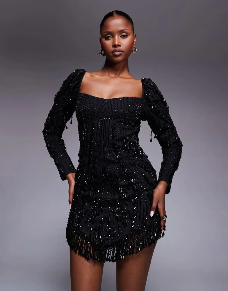 ASOS DESIGN embellished panelled mini dress with beaded fringe in black   On Sale Now with Up to 31% Off | Discover Exclusive Deals & Savings at  BeyondStyle  Authentic ASOS Home|women