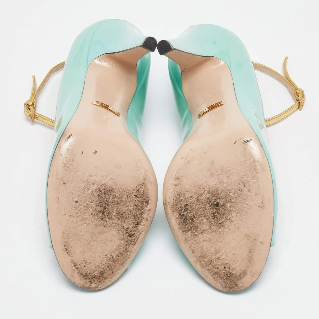 Gucci Gucci Blue Patent Molina  Ankle Strap Pumps Size 37 6