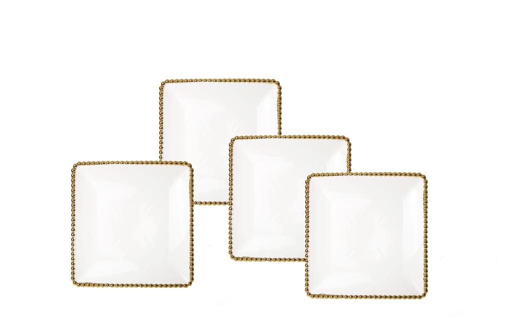 Set of 4 White Porcelain Dinner Plates with Gold Design - Thumbnail 2
