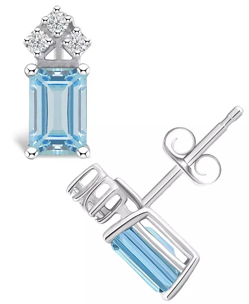 Macy's Aquamarine (1 ct. t.w.) and Diamond (1/8 ct. t.w.) Stud Earrings in 14K Yellow Gold or 14K White Gold 1