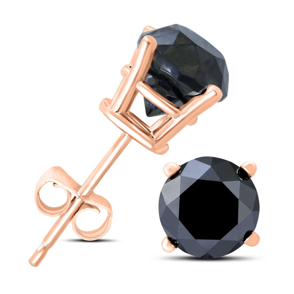 SSELECTS 2 Carat Tw Round Black Diamond Solitaire Stud Earrings In 10K Rose Gold