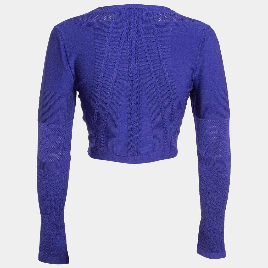 CUSHNIE Cushnie et Ochs Purple Stretch Knit Long Sleeve Crop Top M