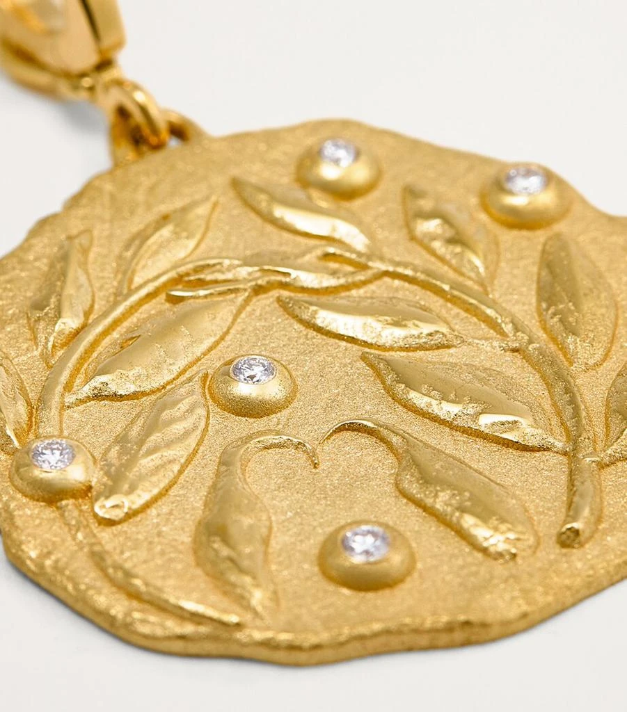Azlee Large Yellow Gold and Diamond Olive Branch Coin Charm 4