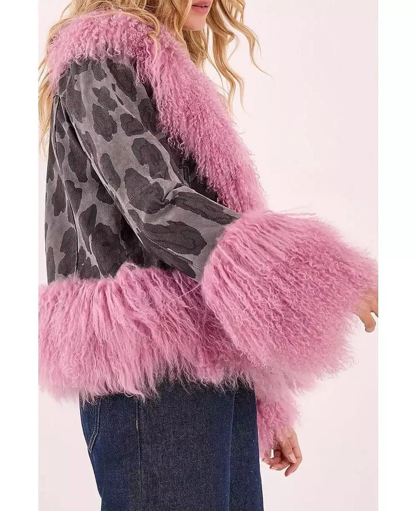 Nasty Gal Women
s Printed Shearling Leather Jacket 8