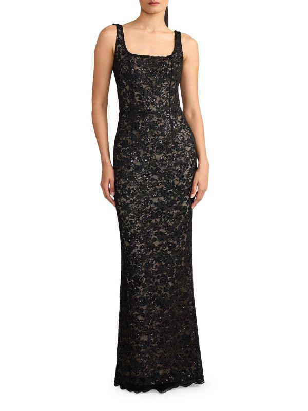 Zac Posen Lace & Sequin Fitted Gown