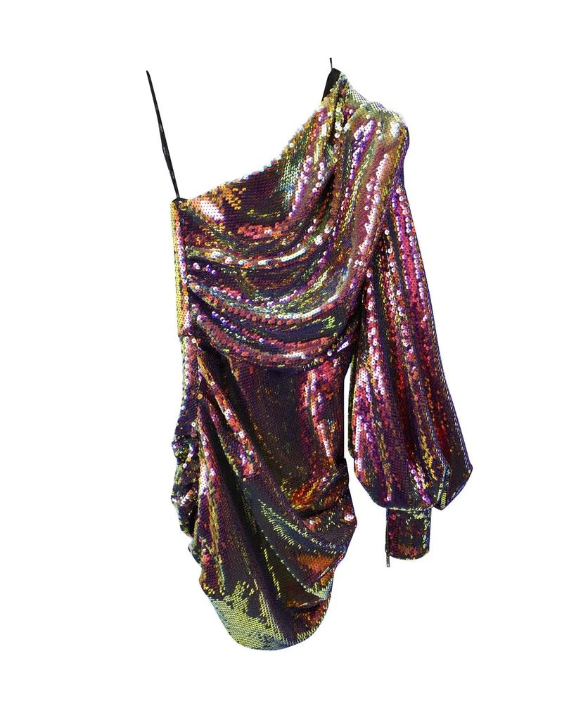 Alex Perry Sequined One Shoulder Ruched Mini Dress in Multicolor Polyester 1