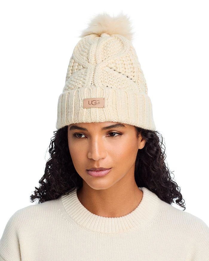 BUY Now NWT UGG Cream Knit Beanie with Pom and Pearls New Womens UGG Ivory Pom - Pom Rib Knit Cuffed Beanie Hat  main image 3
