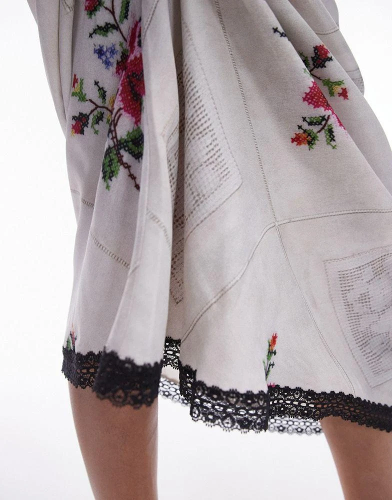 Topshop Topshop Satin Bias midi skirt in table cloth floral print 2
