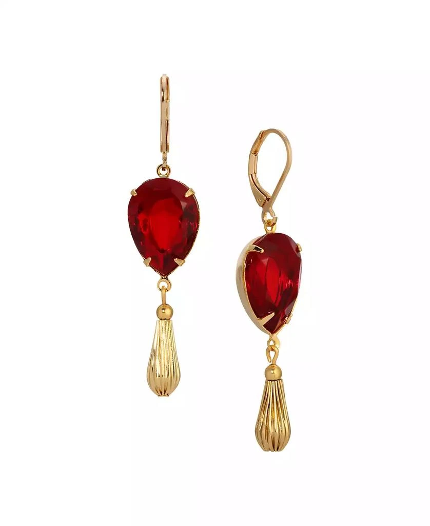 2028 Gold Tone Red Teardrop Crystal Earrings