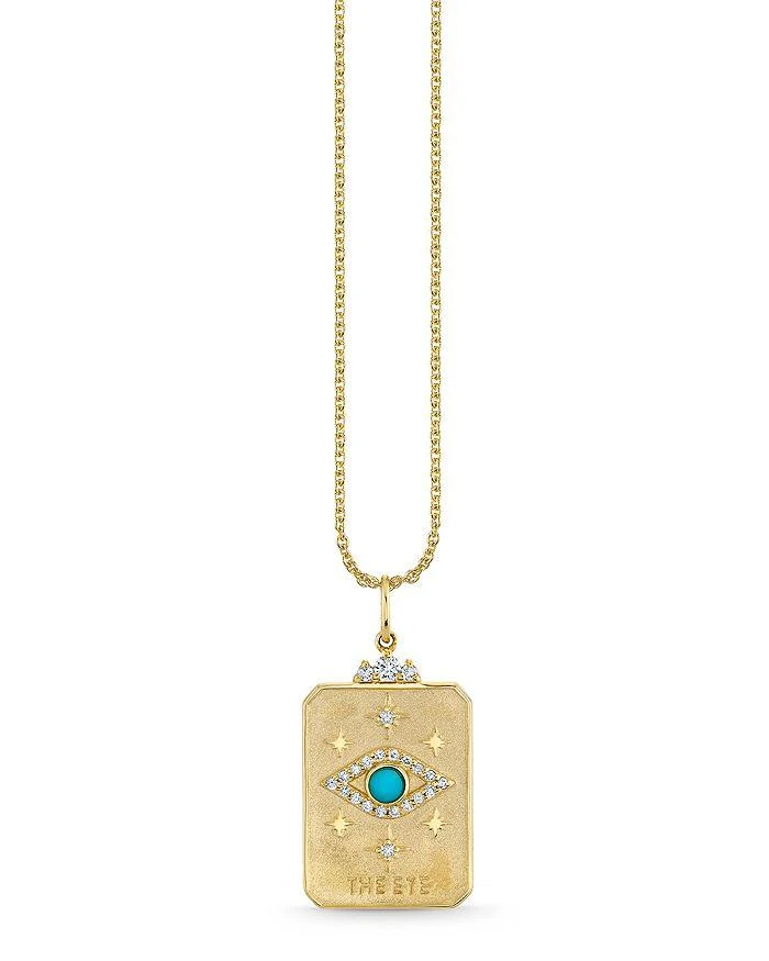 Sydney Evan 14K Yellow Gold Diamond 
Turquoise Eye Tarot Card Pendant Necklace, 16"
