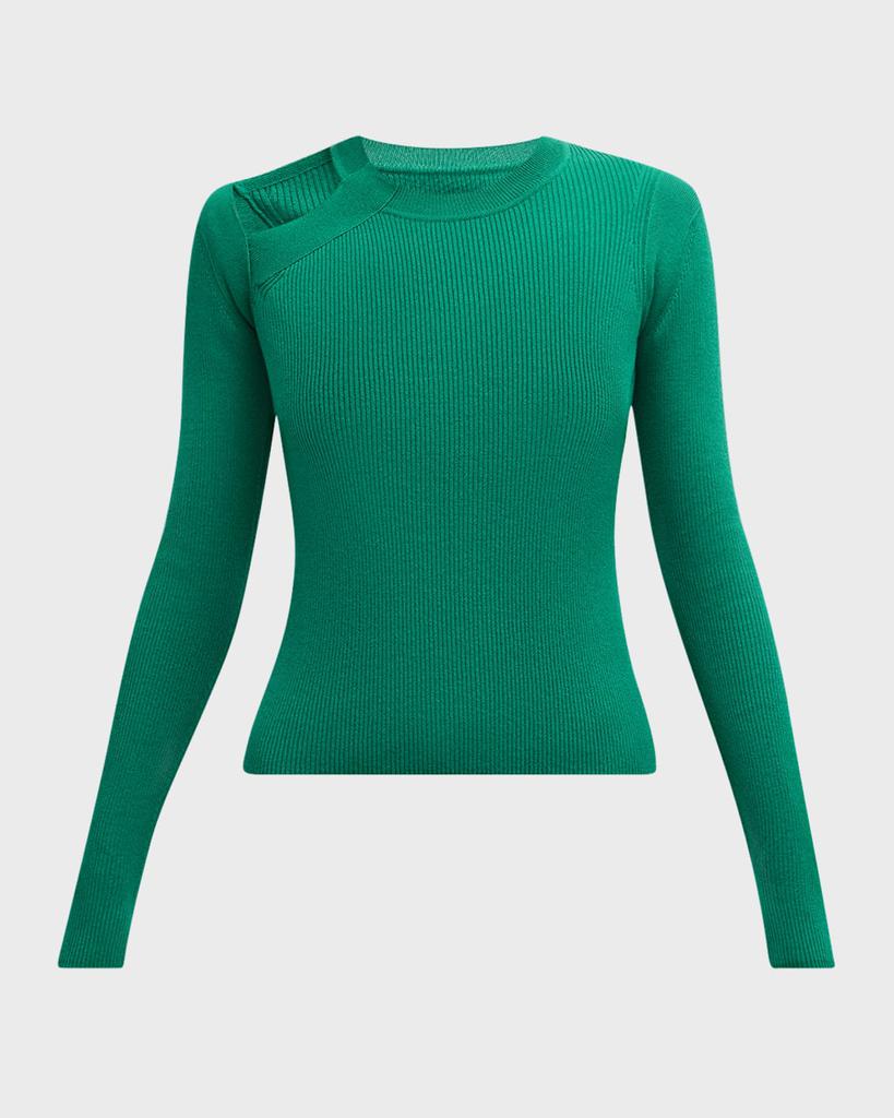 Adeam Nicoletta Cold-Shoulder Long-Sleeve Rib Sweater