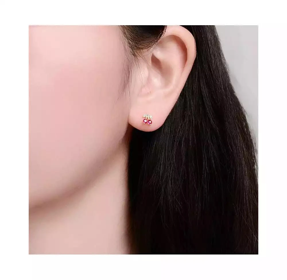 GiGiGirl Dainty CZ Cherry Shaped Stud Earrings in 14K Gold Plated 2