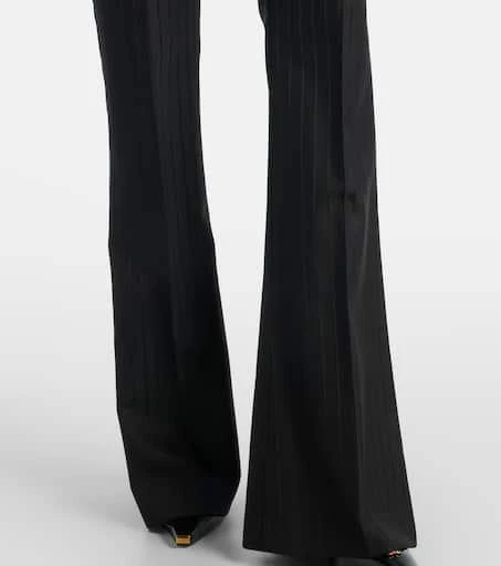 Versace Embellished pinestripe wool flared pants 5