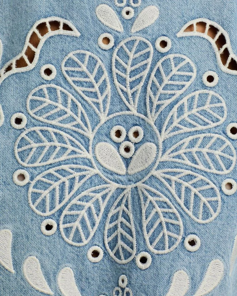Farm Rio Cropped Denim Embroidered top 4