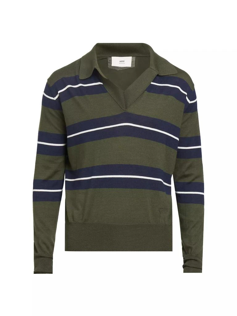 AMI Raye Striped Cotton Polo Sweater 1